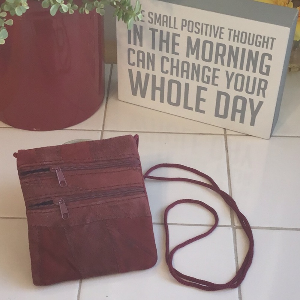 Suede Leather Patchwork Design Crossbody - image 1